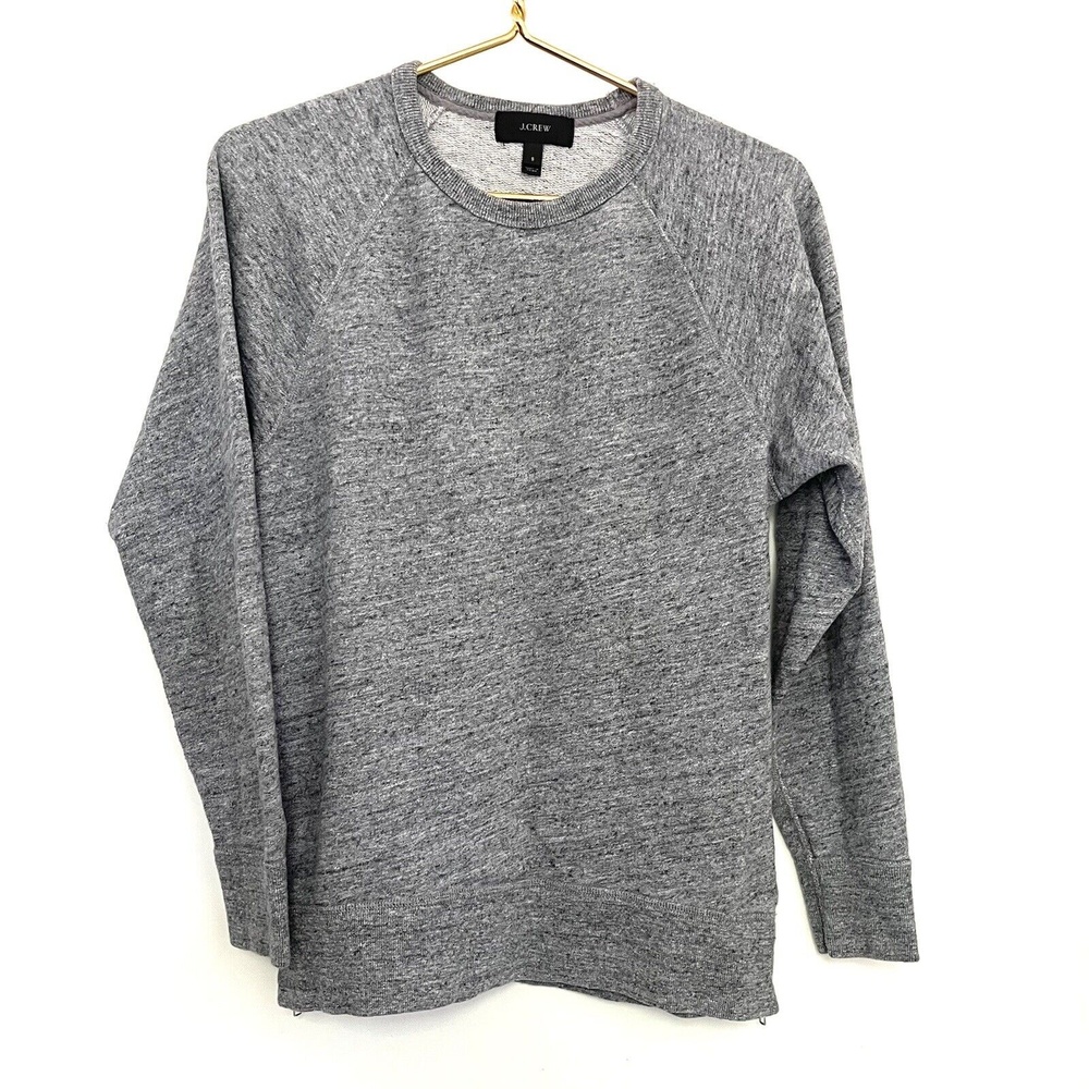 J Crew Women's Pullover Sweatshirt S Knit Heathered Gray Crew Neck Zipper Sides
